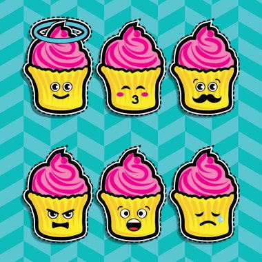 Pop art moda Cupcake Emoji ayarla