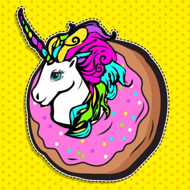 Pop art moda sihirli Unicorn Donut