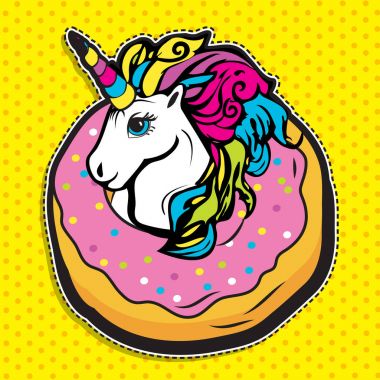 Pop art moda sihirli Unicorn Donut
