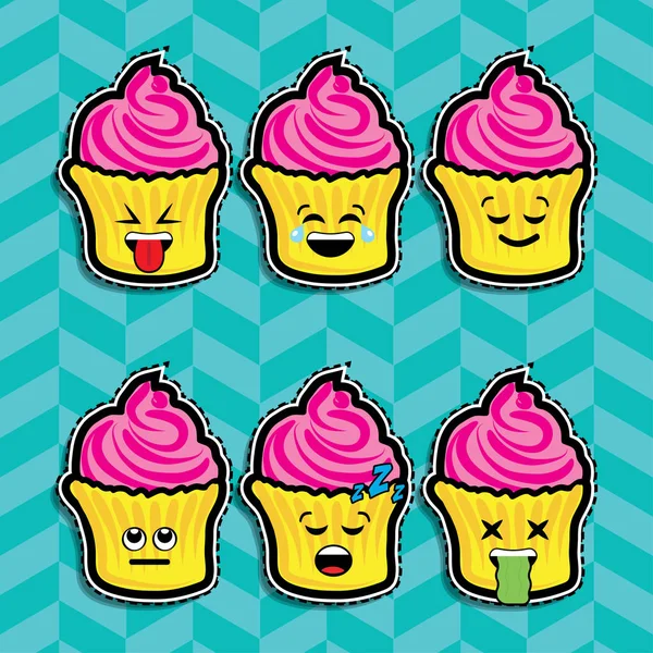 Pop art fashion CUPCAKE EMOJI set — Stock Vector