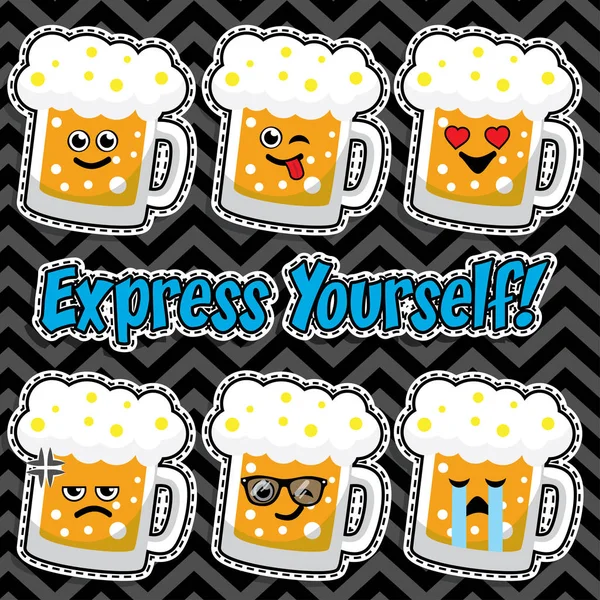 Pop art fashion BEER GLASS chic patches — Stock Vector