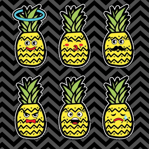 Pop art moda ananas Emoji çıkartmaları. — Stok Vektör
