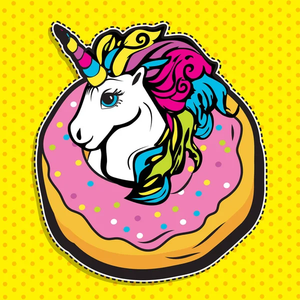 Pop art magia della moda UNICORNO A DONUT — Vettoriale Stock