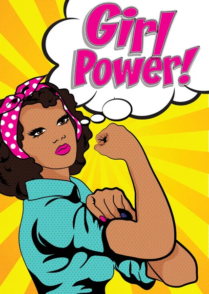 Girl power banner with african woman — Stock Vector