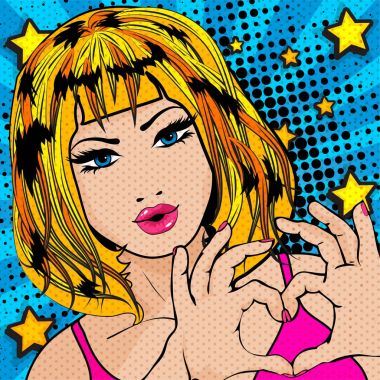 Pop Art kadın aşk kalp ile
