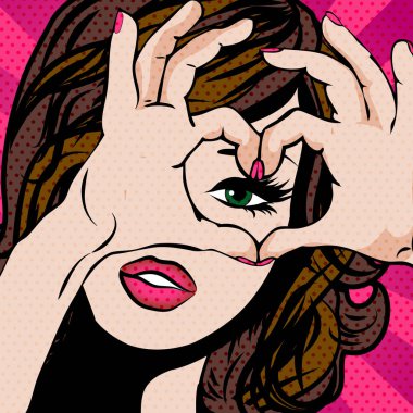 Pop Art kadın aşk kalp ile