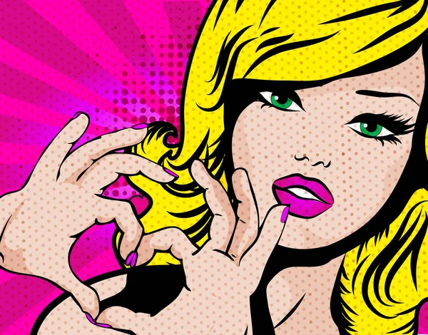 Pop Art Femme avec coeur d'amour — Image vectorielle