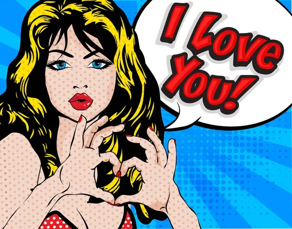 Pop Art Mulher com AMOR CORAÇÃO ! —  Vetores de Stock