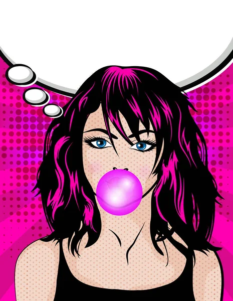 Pop art donna con gomma bolla — Vettoriale Stock