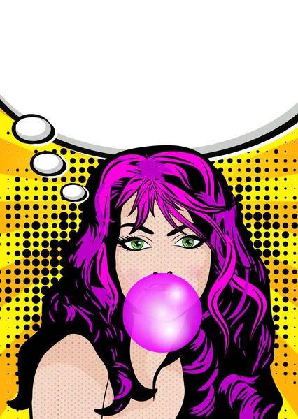Pop art kadın sakız balon — Stok Vektör