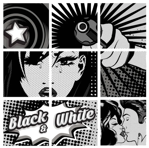 Pop-art fekete-fehér kártya — Stock Vector
