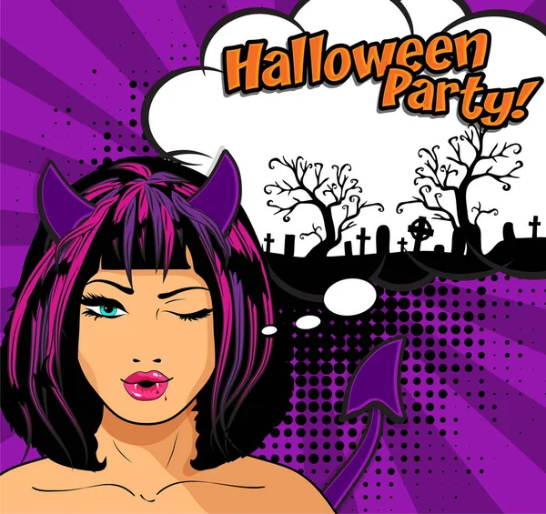 Икона женских комиксов с "Halloween Party !" — стоковый вектор