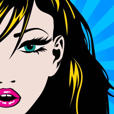 Pop art kız. Vektör çizim.