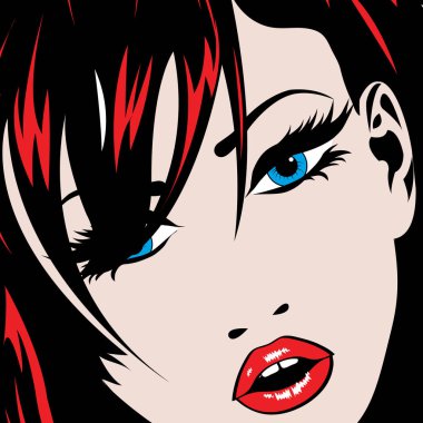Pop art kız. Vektör çizim.