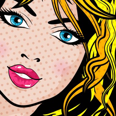 Pop art kız. Vektör çizim.