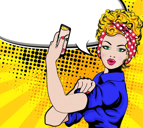 Podemos Fazê Mulher Icônica Com Telefone Símbolo Poder Feminino Indústria —  Vetores de Stock