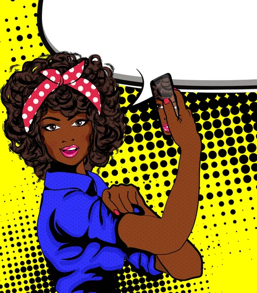 Wir Können Schaffen Ikonische Frau Mit Telefon Symbol Weiblicher Macht — Stockvektor