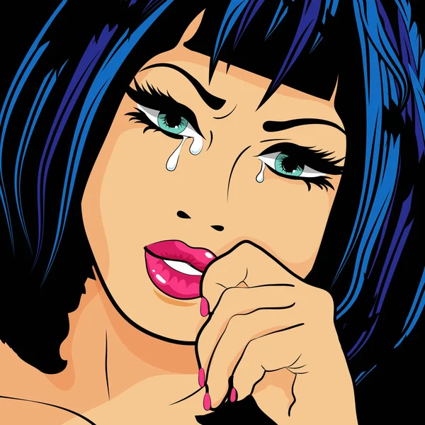 Pop Art Crying Woman Tears Her Eyes Vector Illustration Dalam - Stok Vektor