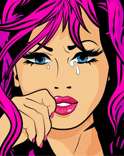 Pop Art Crying Woman Tears Her Eyes Vector Illustration Pop — Stock Vector
