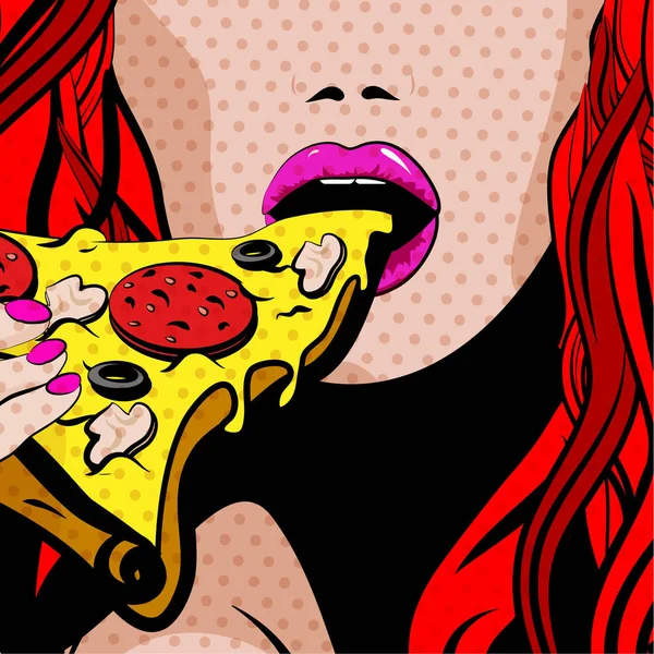 Pop Art Jovem Comendo Pizza Ilustração Vetorial — Vetor de Stock