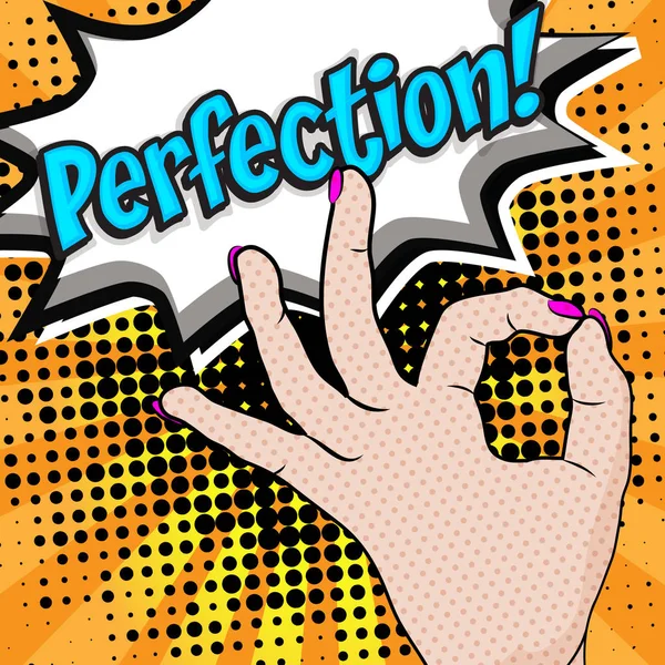 Pop Art Main Montrant Perfection Signe Illustration Vectorielle — Image vectorielle