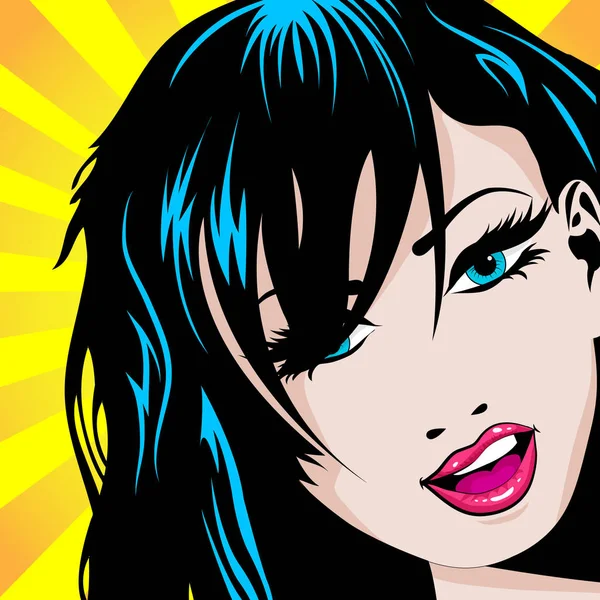 Pop Art Girl Con Pelo Azul Ilustración Vectorial — Vector de stock