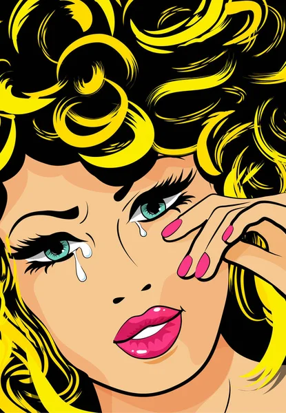 Pop Art Płacze Kobieta Łzami Oczach Ilustracja Wektorowa Płacz Dziewczyna Wektor Stockowy