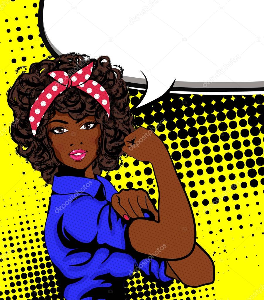 We Can Do It. Iconic woman's fist - symbol of female power and industry. cartoon woman with can do attitude.