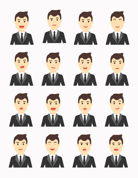 Hombre guapo Expresando diferentes emociones. Conjunto de avatares de vector plano . — Vector de stock