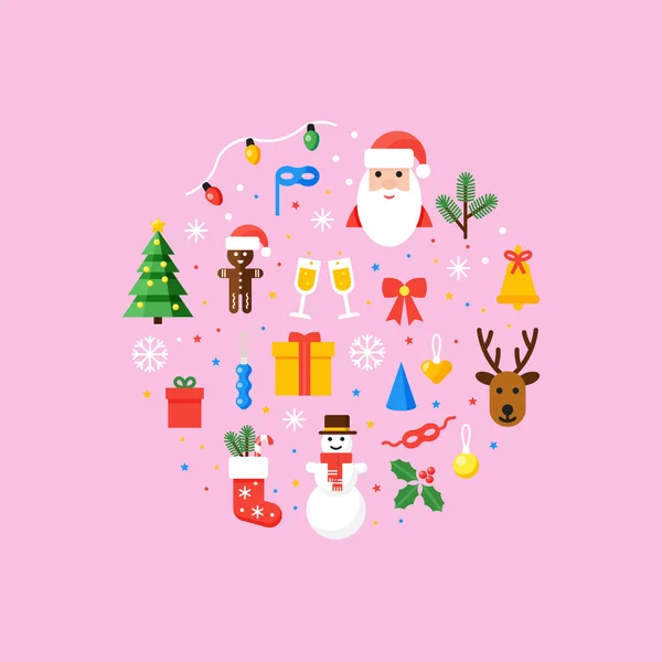 Illustration des symboles de Noël. Carte vectorielle en style plat . — Image vectorielle