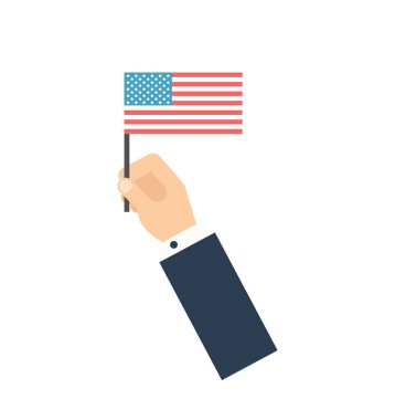 El holding Amerikan bayrağı, oy-kavramı. Düz vektör çizim.