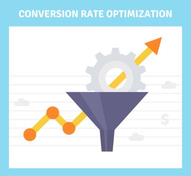 Dönüşüm optimizasyon bayrak düz stil - vektör çizim içinde. Internet pazarlama kavramı ile büyüme ve Satış Huni grafiği.