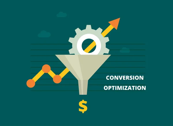 Banner de optimización de conversión en estilo plano - ilustración vectorial. Concepto de marketing en Internet con embudo de ventas y carta de crecimiento . — Archivo Imágenes Vectoriales