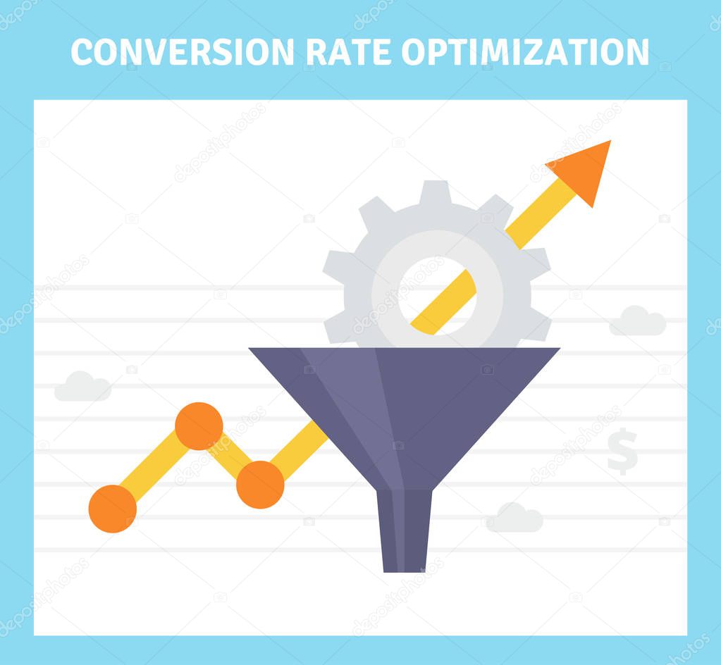 Conversion optimization banner in flat style - vector illustration. Internet marketing concept with Sales Funnel and growth chart.