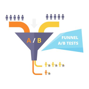 Satış Huni optimizasyonu iş. İnternet pazarlama - iş kavramı test. AB test - vektör çizim.