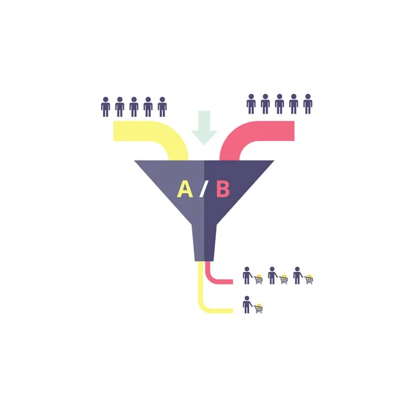 Test de l'entonnoir AB - illustration vectorielle. Test dans le marketing Internet - concept d'entreprise . — Image vectorielle