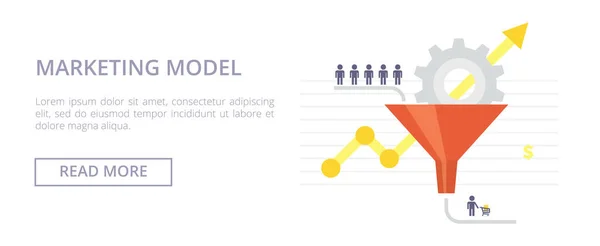 Modello di marketing illustrazione vettoriale piatta. Concetto con imbuto di vendita e flusso dei clienti . — Vettoriale Stock