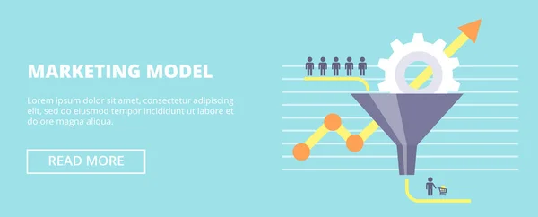Маркетингова модель горизонтальний банер з воронкою продажів і потоком клієнтів. Плоска векторна ілюстрація для вашого дизайну . — стоковий вектор