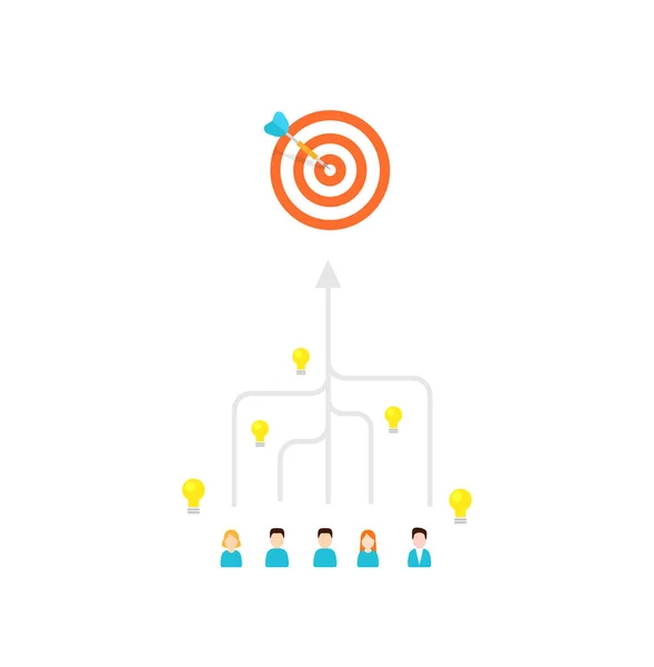Concepto de trabajo en equipo. Flechas de personas que se mueven hacia un objetivo - ilustración de vectores planos . — Vector de stock