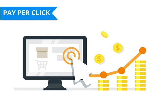 Pay Per Click internet marketing koncept - platta vektorillustration. PPC annonsering och konvertering. — Stock vektor