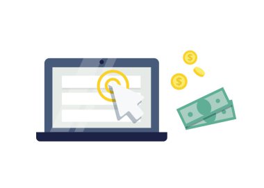 Tıklama başına ödeme düz stil ikonu. Internet reklam, online iş kavramı. Web tasarım, pazarlama ve Yazdır malzeme için modern illüstrasyon.