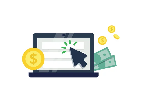 Pay Per Click στο εικονίδιο επίπεδη στυλ. Διαδίκτυο διαφήμιση, online επιχειρηματική ιδέα. Σύγχρονη εικονογράφηση για web σχεδιασμό, την εμπορία και την εκτύπωση υλικού. — Διανυσματικό Αρχείο