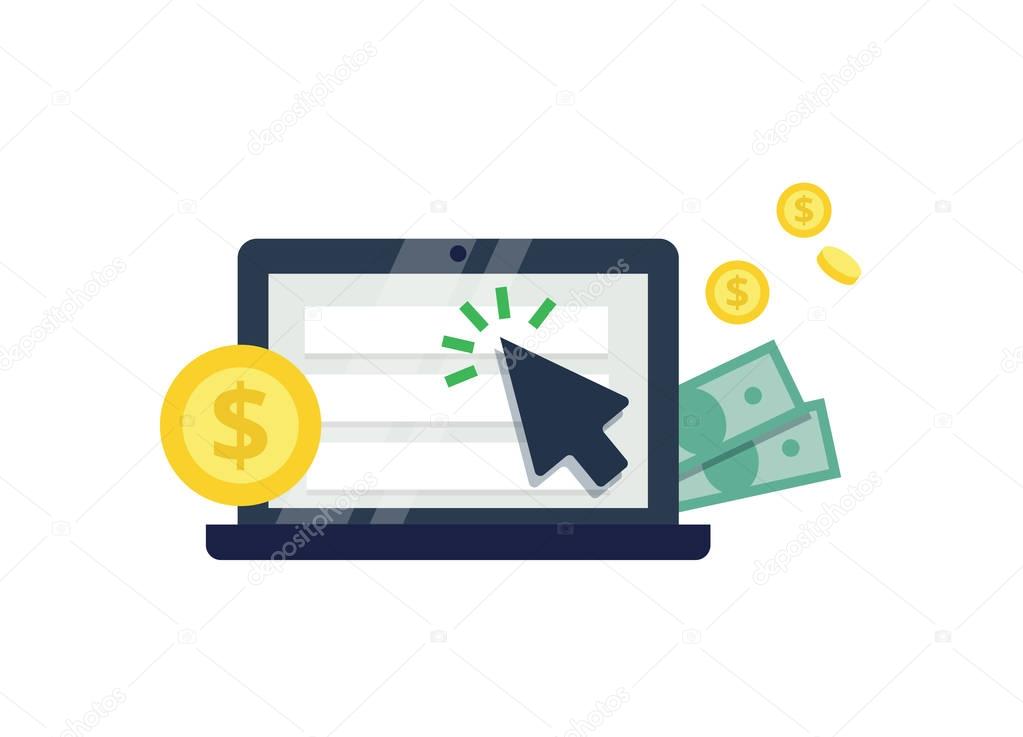 Pay Per Click flat style icon. Internet advertising, online business concept. Modern illustration for web design, marketing and print material.