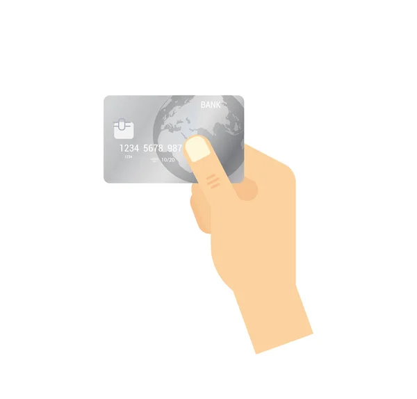Conceito de pagamento. Mão segurando cartão de crédito - ícone vetor isolado . — Vetor de Stock
