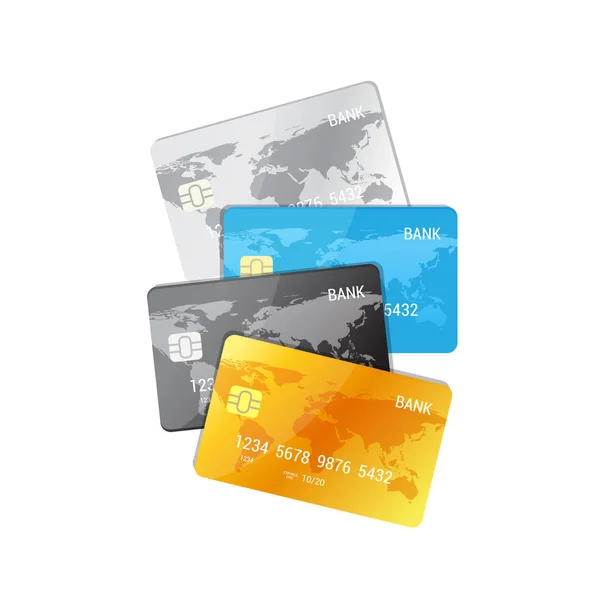 Conceito de pagamento. Conjunto de cartões de crédito - ilustração vetorial em estilo plano . — Vetor de Stock