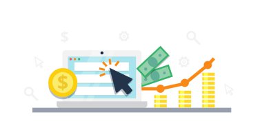 İnternet pazarlama kavramı - düz vektör çizim tıklama başına ödeme. PPC Reklamcılık ve dönüşüm.