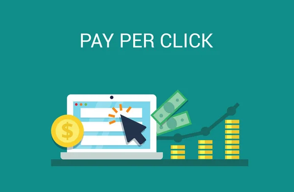 Pay Per Click conceito de marketing na internet - ilustração vetorial plana. Publicidade e conversão PPC . — Vetor de Stock