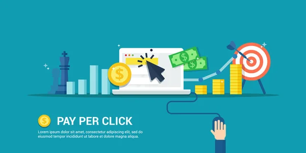 Internet folyamat - lapos stílusú absztrakt banner reklám. Pay Per Click vektoros illusztráció. Koncepció, stratégia, analytics, sikeres eredmény és a profit növekedése. — Stock Vector