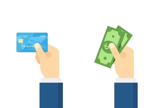 Kreditkarte und Bargeld in der Hand - Vektor-Illustration. — Stockvektor