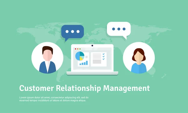 Imagen vectorial de Customer Relationship Management. Iconos planos del sistema contable, clientes, soporte, trato. Organización de datos sobre el trabajo con los clientes, concepto de CRM . — Vector de stock